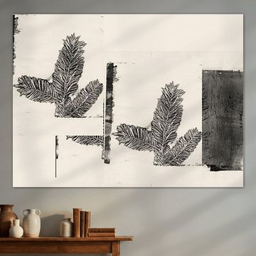 Calm botanical art — fir tree shapes black & white