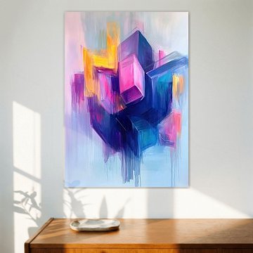 Abstrakte Blöcke | Schwebende magentafarbene und azurblaue Blöcke von Moderne Kollektion