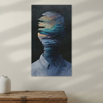 Eine gesichtslose Gestalt, die sich in farbige Erinnerungen auflöst von Aden Pink Studio