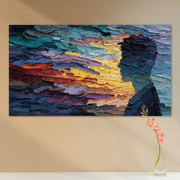 Une silhouette sans visage se fondant dans des vagues de couleurs sur Aden Pink Studio