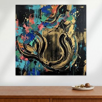 Gouden zeemeermin in een stroom van kleuren