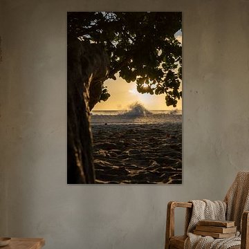 high waves at sunset