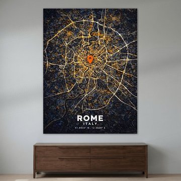 Lebendiger Stadtplan von Rom – Digitaldruck mit Struktur – Moderne Wanddekoration zum Thema Reisen