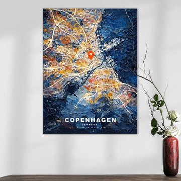 Lebendiges Ölgemälde im Impasto-Stil mit Stadtplan von Kopenhagen – moderne Wanddekoration für Stadtliebhaber