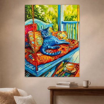 Die Katze putzt sich auf der Schaukel von ArtMomente