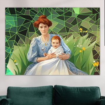 Eine Mutter mit Kind auf der Wiese