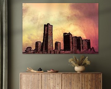 Skyline met rood en geel, digitale bewerking