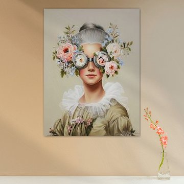 A dreamy portrait featuring flowers and glasses