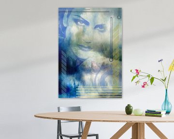 Portret in blauw, digitale kunst van Rietje Bulthuis