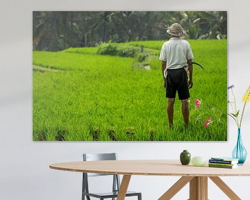 Landarbeider voor rijstvelden - Bali, Indonesië. van Martijn Smeets