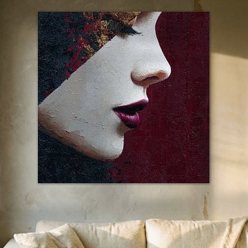 Crimson Accent – Abstraktes weibliches Profil