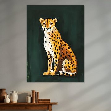 Cheetah Portrait on Green Background