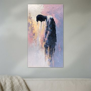 Melting Identity Abstract Painting – Dripping Paint Figure Textured Acrylic Wall Art