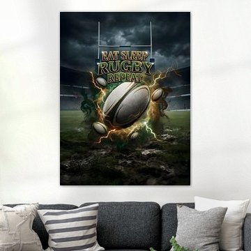 Eat Sleep Rugby Repeat Retro Bootleg Rugby Poster Wall Art by Art Bloom