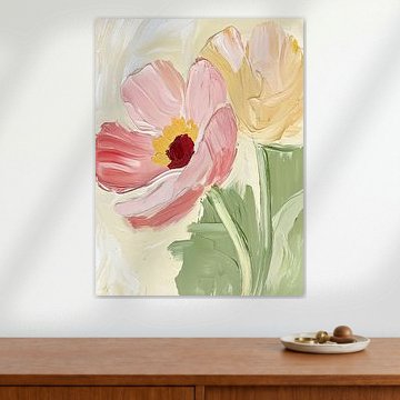 Abstrakte, zarte Blumen in Pastelltönen