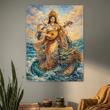 Painting of a Japanese Buddhist goddess with a sea dragon. by Johannes