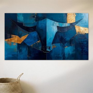 Abstract bull's head in blue & gold