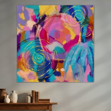 Farbenfrohes abstraktes Gemälde voller sommerlicher Energie und verspielter Ausdruckskraft