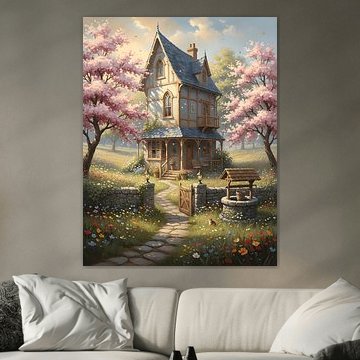 Vintage House in a Field of Flowers by Regan Frederick