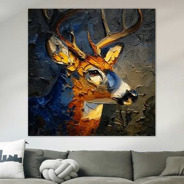 Sfeervol Hert portret in olieverf van Stad & Wand