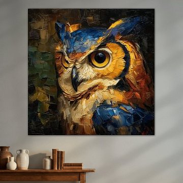 Sfeervol Uil portret in olieverf van Stad & Wand