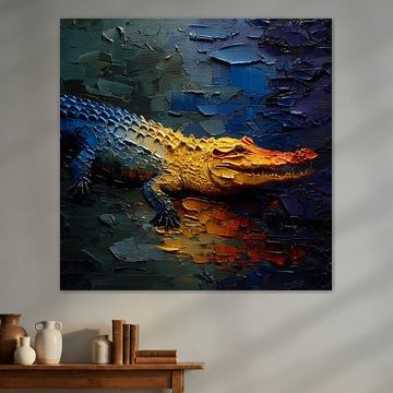 Expressief Krokodil portret in olieverf van Stad & Wand