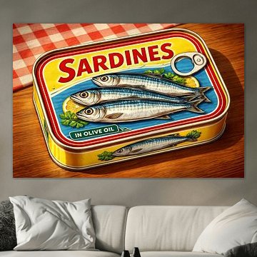 Retro sardine tin with a checked tablecloth