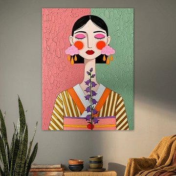 Portrait illustré moderne et coloré d'une femme avec une fleur