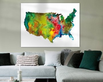 Carte de l'Amérique du Nord en style abstrait | Peinture à l'aquarelle sur WereldkaartenShop