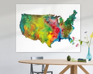 Landkaart van Noord Amerika in abstracte stijl | Aquarel schilderij van WereldkaartenShop