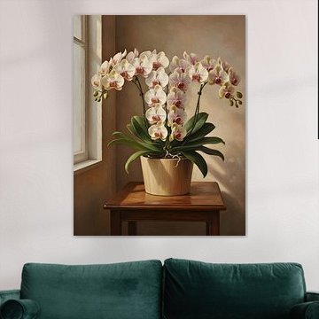 Orchid Phalaenopsis gigantea in a minimalist wooden pot by Regan Frederick