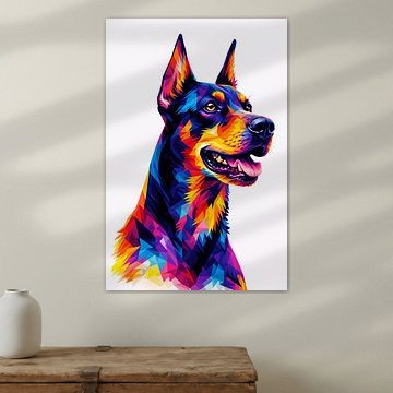 Farbenfrohes geometrisches Dobermann-Porträt von MARTINA KUSUMA DEWI
