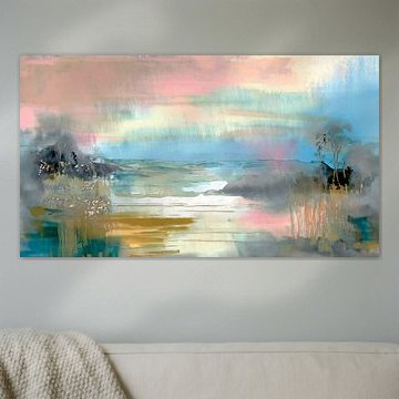 Verträumte ZEN-Landschaft in Aquarelltechnik in sanften Pastelltönen