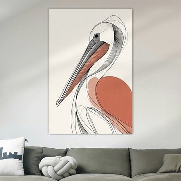 Pélican brun-rouge dans un style géométrique minimaliste