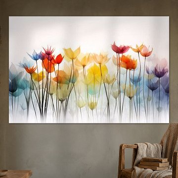 A colourful flower meadow with a soft watercolour effect