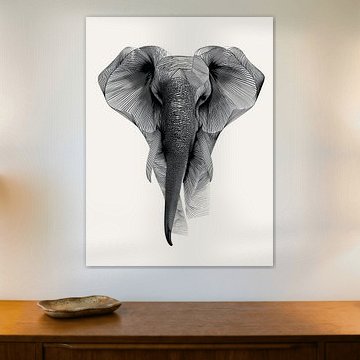 Elephant line art: black and white, modern by Wolkenlos