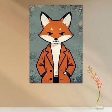 Ein eleganter Fuchs im orangefarbenen Mantel – stilvolle Tierwanddekoration – Vintage-Fuchs mit coolem Look