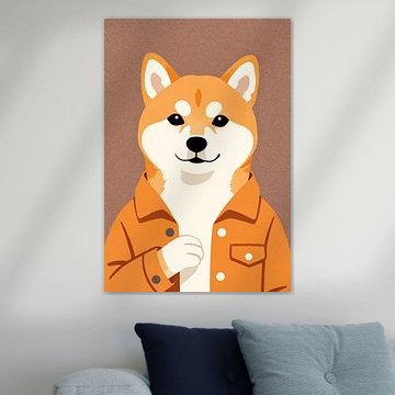 Stilvoller Shiba-Inu-Hund in Jacke – niedliche, moderne Tierporträt-Wanddekoration