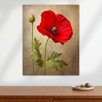 Roter Mohn mit Knospe auf warmem Hintergrund von May