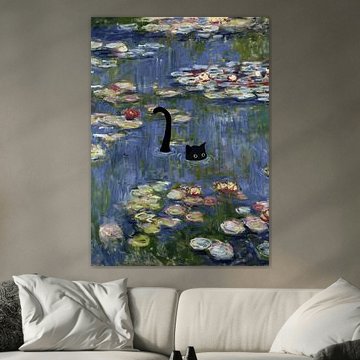 Cute black cat undeer waterlilies pond Claude Monet by Outdoor Way