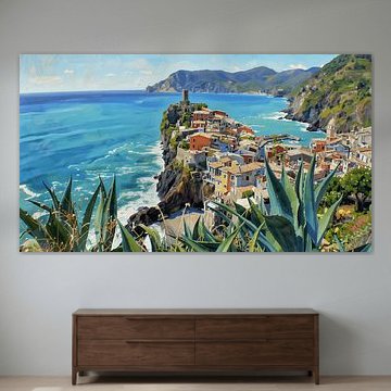 Blick auf Vernazza  – Modern-impressionistisches Digitalgemälde von Dirk van der Ven