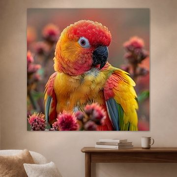 Gros plan sur un perroquet conure soleil au plumage éclatant