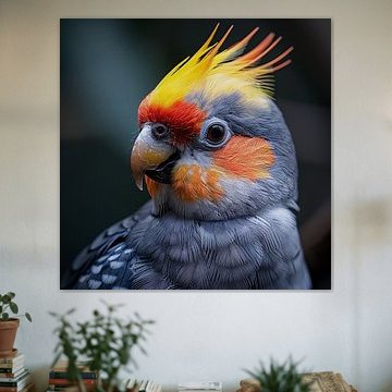 Nymphensittich mit gelber Haube und orangefarbenen Wangen