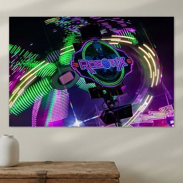 Rotor in a circle – a long-exposure shot of a fairground ride bathed in neon light by Mixed media vector arts