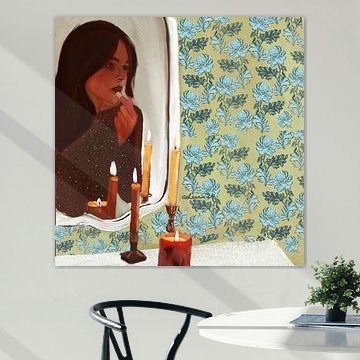 Woman's Candlelit Reflection by Osheensgallery