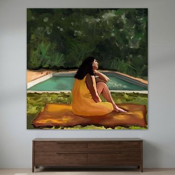 Une femme se détend au bord de la piscine sur Osheensgallery