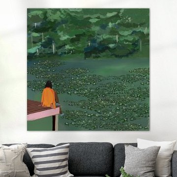 Mädchen, das den Seerosensee betrachtet