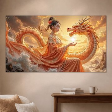 AURORIELLE – A sorceress with her golden dragons by the sea