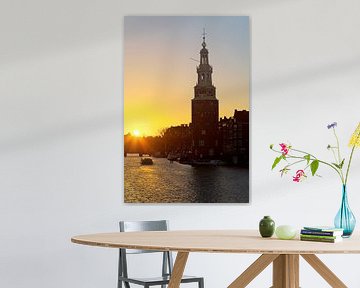 Montelbaan tower during sunset in Amsterdam by Anton de Zeeuw
