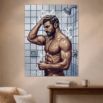 Pixel-Art-Mann beim Duschen von Markus Gann
